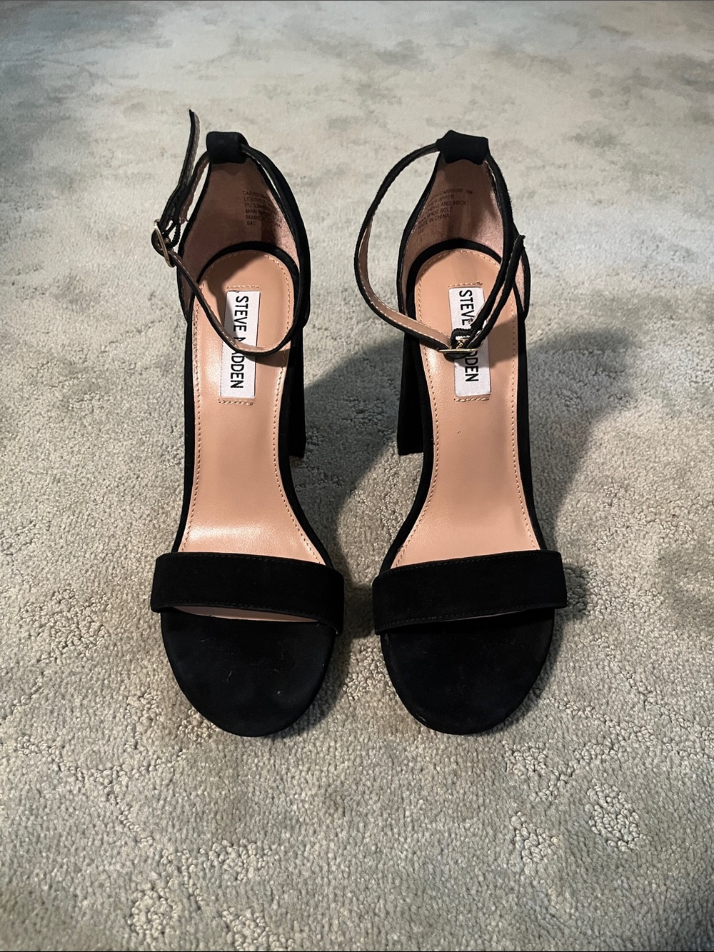 Steve Madden Black Suede Ankle Strap Block Heels